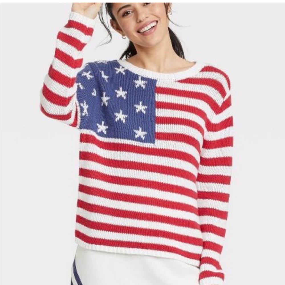 Grayson Threads American Flag Lightweight Knit Sweater Size XS